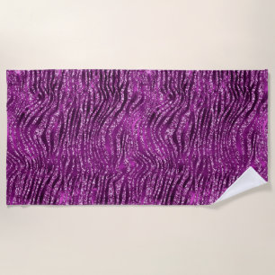 Serviette De Plage Motif rayures de tigre sauvage pailleté violet élé