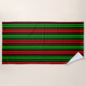 Serviette De Plage Motif rayures noir rouge vert (Devant)