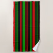 Serviette De Plage Motif rayures noir rouge vert (Devant)