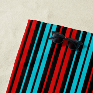 Serviette De Plage Motif rayures rouges bleues noires