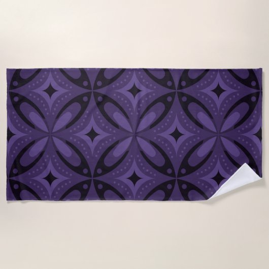 Serviette De Plage Motif Rétro de Couleur Violet Foncé (Devant)