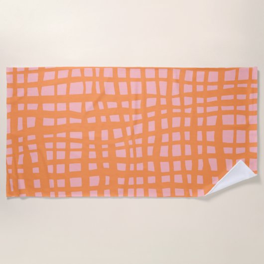 Serviette De Plage Motif rétro pastel orange et rose (Devant)