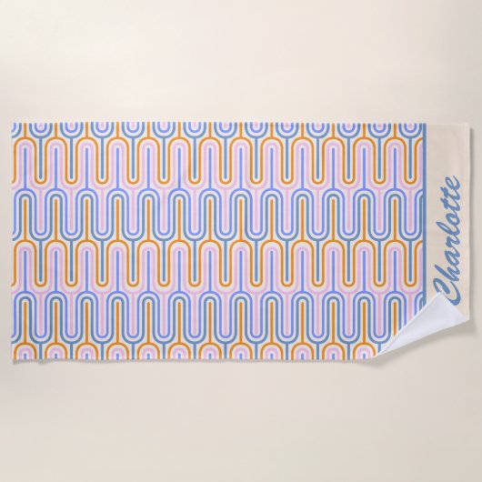 Serviette De Plage Motif Retro Super Pastel Lines Personnalisé (Devant)