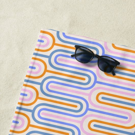 Serviette De Plage Motif Retro Super Pastel Lines Personnalisé (En situation)
