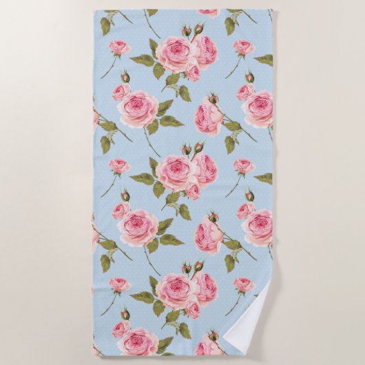 Serviette De Plage Motif rose et Pois (Devant)