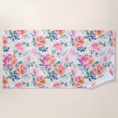 Serviette De Plage Motif rose et Turquoise (Devant)
