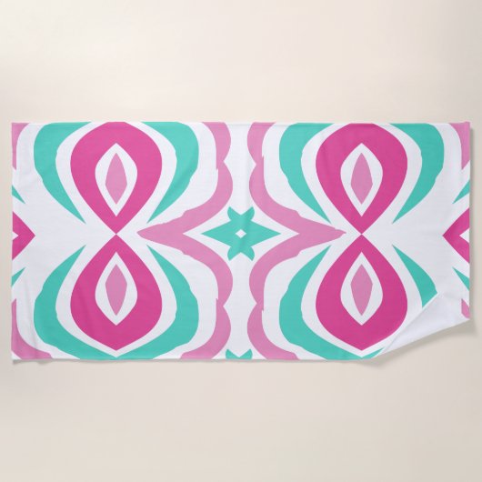 Serviette De Plage Motif rose et Turquoise (Devant)