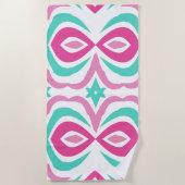 Serviette De Plage Motif rose et Turquoise (Devant)