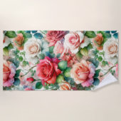 Serviette De Plage Motif Rose Fantaisiste (Devant)