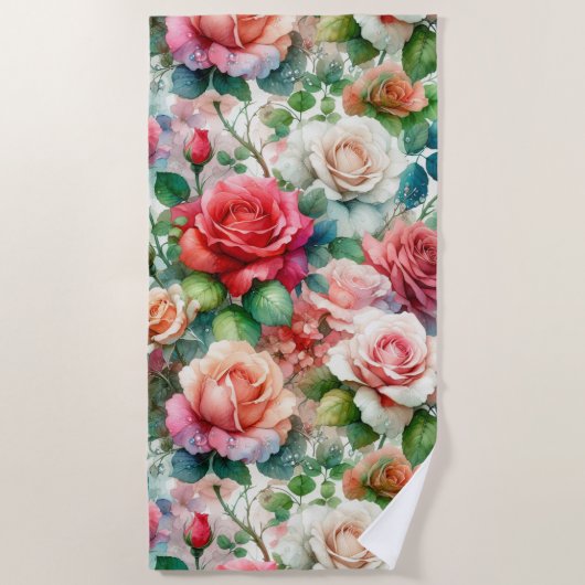 Serviette De Plage Motif Rose Fantaisiste (Devant)