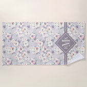 Serviette De Plage Motif rose mou d'aquarelle du monogramme | (Devant)