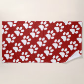Serviette De Plage Motif rouge et blanc d'empreinte de patte de chien (Devant)