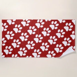 Serviette De Plage Motif rouge et blanc d'empreinte de patte de chien