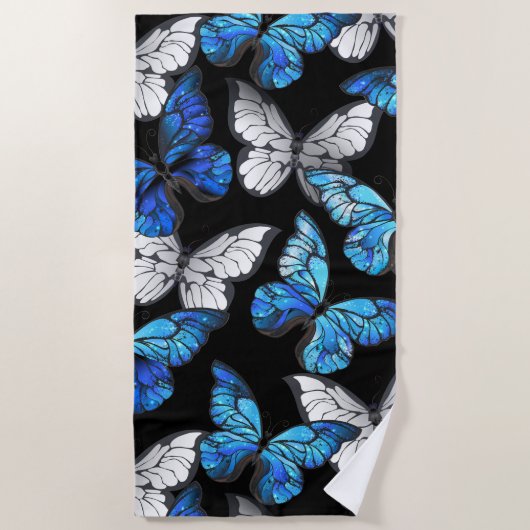 Serviette De Plage Motif sans couleur foncée avec papillons bleus Mor (Devant)