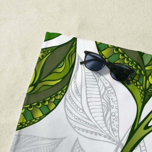 Serviette De Plage Motif sans couture avec Feuilles de thé vert (En situation)