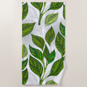 Serviette De Plage Motif sans couture avec Feuilles de thé vert (Devant)