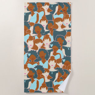 Serviette De Plage Motif sans couture avec filles noires et blanches