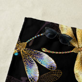 Serviette De Plage Motif sans couture avec libellules d'or (En situation)
