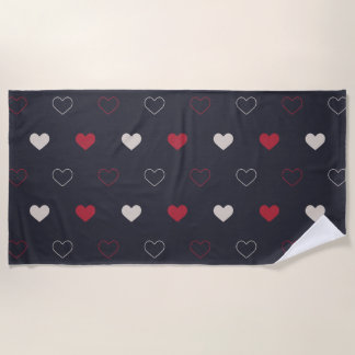 Serviette De Plage Motif sans couture Cœur Rouge & Foncé Minimaliste