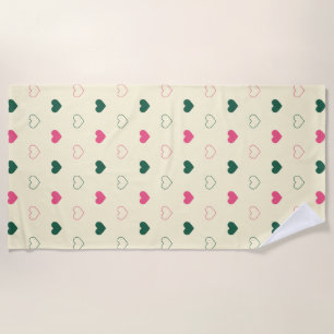 Serviette De Plage Motif sans couture - Cœurs roses et verts sur fond