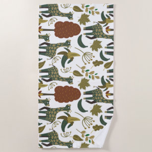 Serviette De Plage Motif sans couture Giraffe motif floral coloré