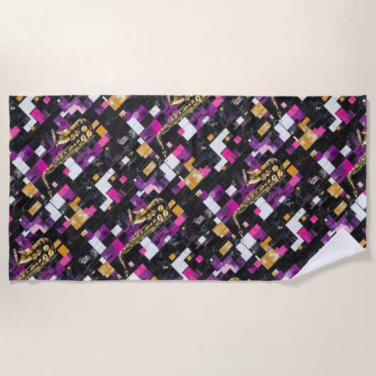 Serviette De Plage Motif saxophone moderne (Devant)