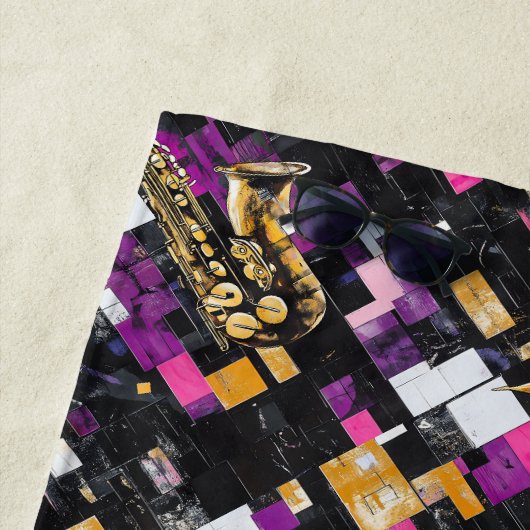 Serviette De Plage Motif saxophone moderne (En situation)