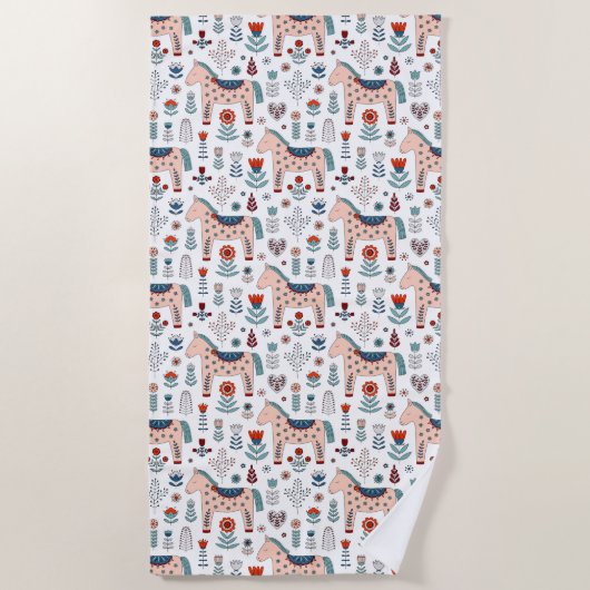 Serviette De Plage Motif scandinave d'art populaire de cheval (Devant)