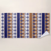 Serviette De Plage Motif scandinave rayé brun bleu (Devant)