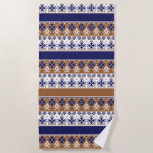 Serviette De Plage Motif scandinave rayé brun bleu