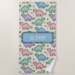 Serviette De Plage Motif silhouettes de dinosaures pixelisés de l'Arc