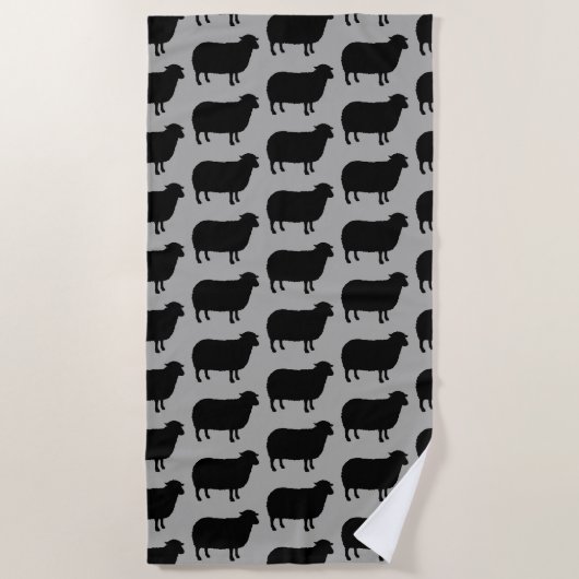Serviette De Plage Motif Silhouettes de mouton noir (Devant)
