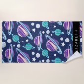 Serviette De Plage Motif spatial, Planètes, Étoiles, Galaxie, Votre n (Devant)