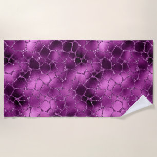 Serviette De Plage Motif Taches de Girafe Pailleté Glam Ombre Violett