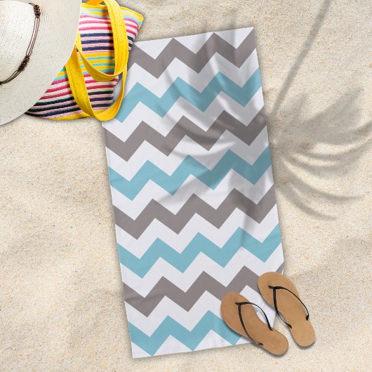 Serviette De Plage Motif tendance Blue Grey Chevron