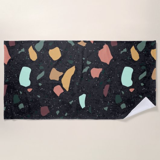 Serviette De Plage Motif Terrazzo Noir (Devant)