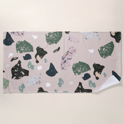 Serviette De Plage Motif Terrazzo Vert (Devant)