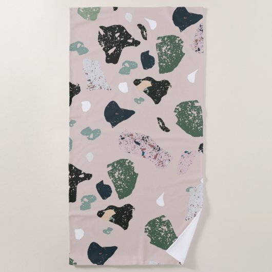 Serviette De Plage Motif Terrazzo Vert (Devant)