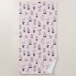 Serviette De Plage Motif tiré par la main mignon de cactus