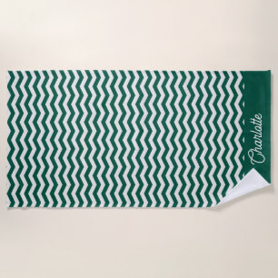 Serviette De Plage Motif tricot chevron vert sarcelle nom personnalis