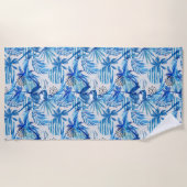 Serviette De Plage Motif tropical bleu lumineux d'aquarelle (Devant)