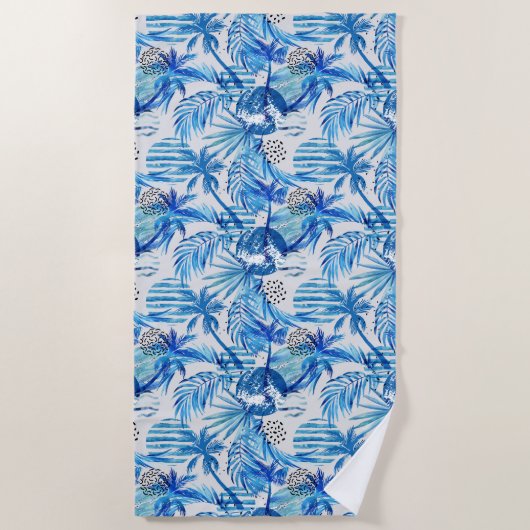 Serviette De Plage Motif tropical bleu lumineux d'aquarelle (Devant)