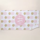 Serviette De Plage Motif tropical d'ananas d'or élégant de faux (Devant)