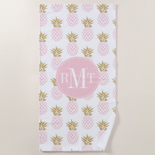 Serviette De Plage Motif tropical d'ananas d'or élégant de faux (Devant)