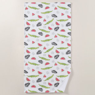 Serviette De Plage Motif tropical de pastèque et de crocodile