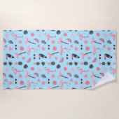 Serviette De Plage Motif tropical d'été rose et bleu (Devant)