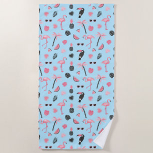 Serviette De Plage Motif tropical d'été rose et bleu