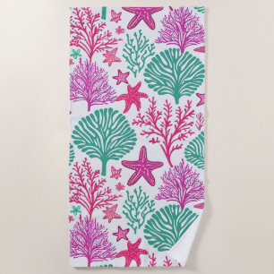 Serviette De Plage Motif tropical d'étoiles de mer et de corail