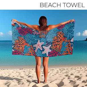 Serviette De Plage Motif tropical d'étoiles de mer et de corail