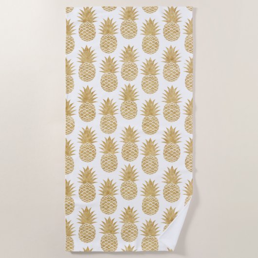 Serviette De Plage Motif tropical élégant d'ananas d'or blanc (Devant)